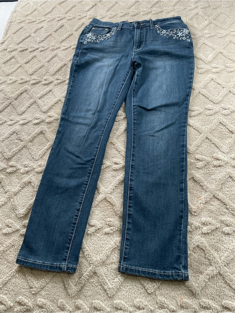 Earl Jeans Dark Blue  Jeans‎ with Floral Embroidery~ Size 10 * Bling Pockets
